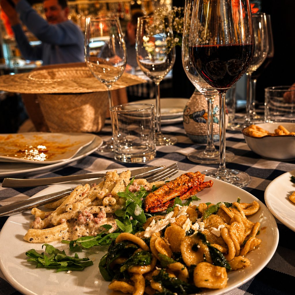 Homemade pasta and wine at Modi Berlin